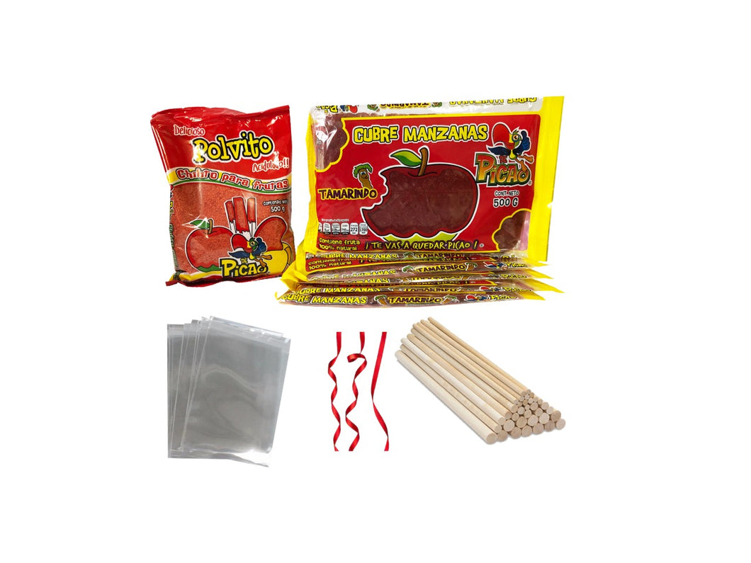 Combo 30 Manzanas Cubiertas (Incluye pasta, polvito, palos, listones y bolsas)